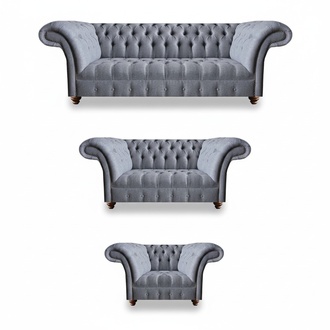 Chesterfield Noble Textile Upholstery Designer 3-Seater Sofa Loveseat Armchair