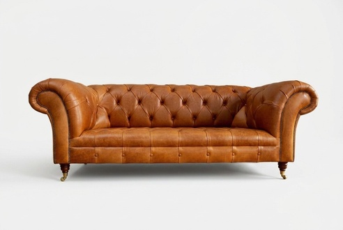 Chesterfield Orange Leather Textile Couch Classic Sofa Seat Upholstery Fabric Sofas