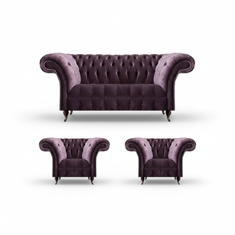 Chesterfield Lila Living Room Couch Designer 2 Armchairs 3-piece Set