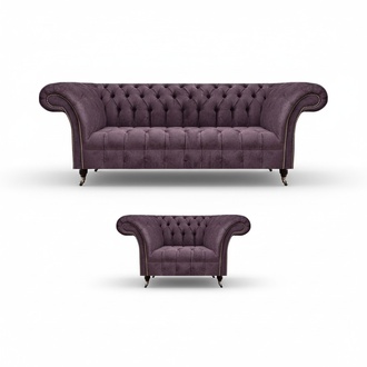 Chesterfield Lila Living Room Sofa Set Elegant 3-Seater Upholstered Armchair