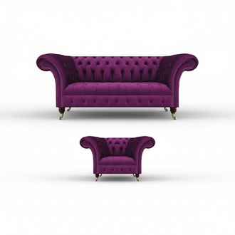 Chesterfield Purple Sofa Couch Three Seats Living Room Armchair Textile Furniture Upholstery