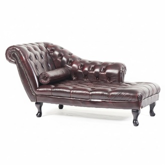 Chesterfield Rot Chaise Lounge Designer Liege Leather Sofa Chaise Longue Couch New