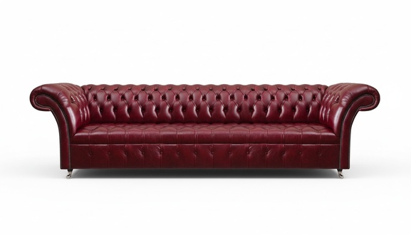 Chesterfield Red Leather Sofa Living Room Four-Seater Modern Seating Furniture