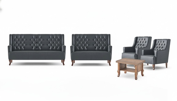 Chesterfield Set Leather sofas 3-seater 2-seater armchair coffee table couch