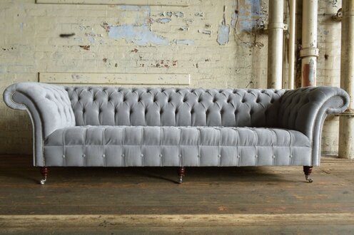 Chesterfield XXL Sofa 4-Seater Grey Textile Upholstered Modern Comfortable Sofa New Couches Cheap