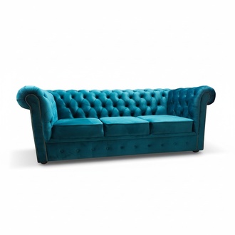 Chesterfield Sofa 3 Seater Textile Couches Fabric Blue Sofas Modern