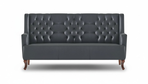 Chesterfield Sofa Black Couch Classic Three-Seater Leather Sofa Wood Soft