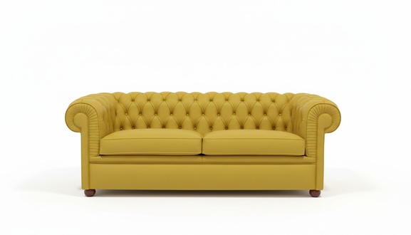 Chesterfield Sofa 3-Seater Yellow Comfortable Sofa For Living Room New Couch With Cushions Leather