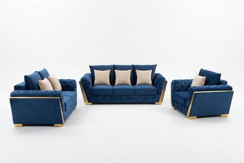 Chesterfield Sofa Couch Set Sofa Set Sofa Furniture Blue 3pcs.