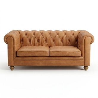 Luxurious Chesterfield Sofa 2-Seater Premium Faux Leather New Brown Living Room Couch