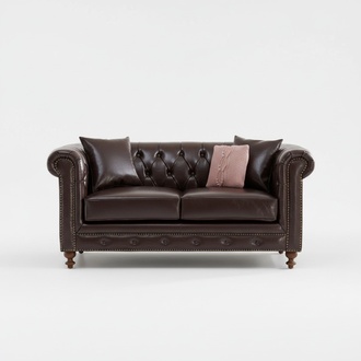 Premium Chesterfield Sofa 2-Seater Upholstered Faux Leather Cover Brown Red High-Quality Wood Frame New