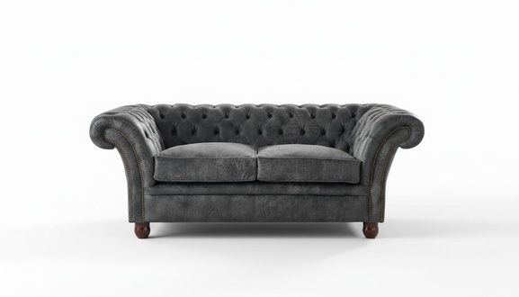 Chesterfield Classic 2-seater sofa Grey couch upholstery fabric faux leather seats with cushions
