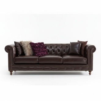 Chesterfield Sofa Premium Faux Leather Upholstered 3-Seater Living Room Couch Brown Classic
