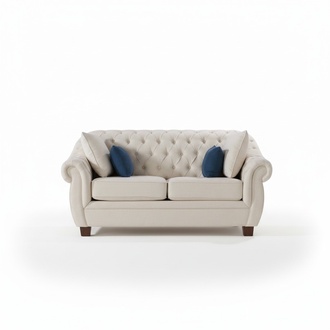 Chesterfield Classic Sofa Upholstered Textile 2-seater Beige Comfy Loveseat With Cushions New