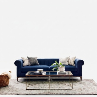 Chesterfield Premium sofa 4-seater couch upholstery fabric textile dark blue luxurious design new