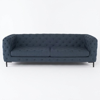 Chesterfield sofa couch upholstery fabric textile 3-seater blue grey with cushions premium