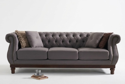 Chesterfield Sofa Classic 3-Seater New Comfortable Grey Couch with Cushions Textile Upholstered