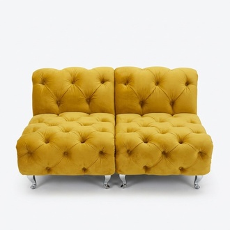 Chesterfield 2-seater sofa couch upholstery textile fabric leather couches yellow cover