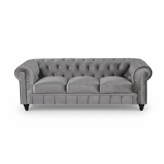 Chesterfield Upholstered Couch 3-seater New Grey Sofa with Cushions Textile Cover