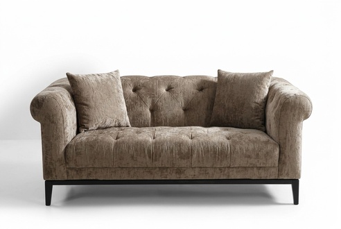 Chesterfield Sofa 3-Seater Upholstered Textile Beige Brown Living Room Sofa Modern Style