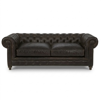 Chesterfield 3-seater Sofa Couch Upholstery Faux leather antique Classic style dark brown cover