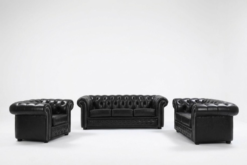 Chesterfield Sofa Couch Upholstery Seat Complete Set Set Leather Sofas New 3+2+1