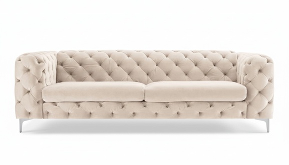 Chesterfield Sofa Furniture Textile Fabric Living Room Modern Three-Seater Beige Couch