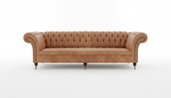 Chesterfield Sofa 4-Seater Big XXL Couch Brown Faux Leather on Casters Comfortable