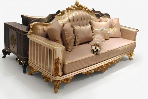 Chesterfield Sofa Set 3+1+1 Group Complete Set Armchair Sofa Gold Textile Set