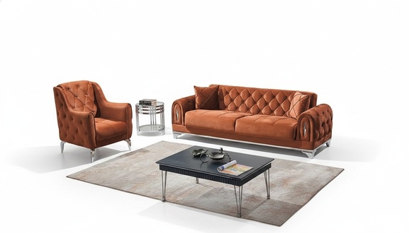 Chesterfield Sofa Set 3+1 Size Brown Luxury Upholstered Furniture Living Room