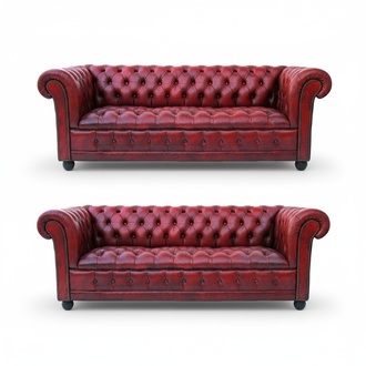Chesterfield Sofa Set 3+3 Seaters Classic Red Faux Leather Couches Comfortable New