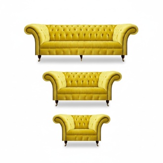 Chesterfield sofa set 3-piece upholstered sofas furniture textile living room new set