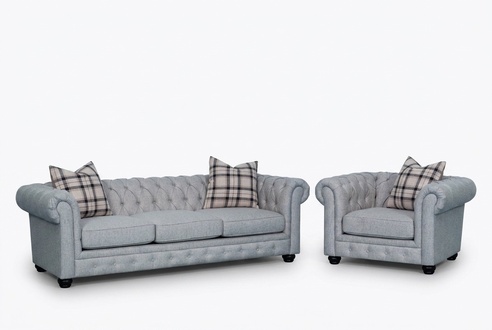 Chesterfield Sofa Set 3+1 Seaters Textile Upholstered 2pcs Grey Living Room Couches New