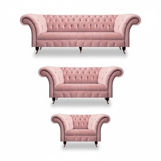 Chesterfield Sofa Set Upholstered Furniture 2x Sofas New Pink Armchair Living Room
