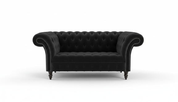 Chesterfield Sofa 2-Seater Classic Loveseat Black Textile Upholstered Comfortable Couch New