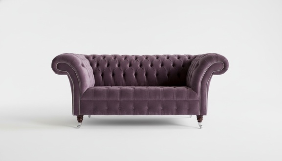 Chesterfield Sofa 2-Seater Purple Textile Upholstered Living Room TV Couch Loveseat New
