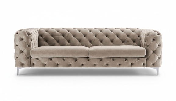 Chesterfield Sofa Three-Seater Brown Couches Furniture Textile Living Room Couch Velvet