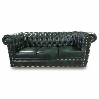 Chesterfield Sofa Three Seater Real Leather Couch Green Leather Sofa 230cm Furniture