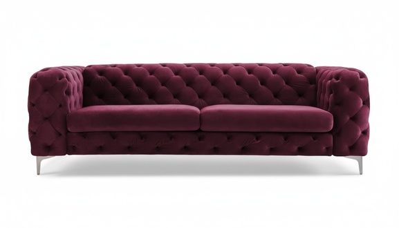 Chesterfield Sofa Three-Seater Burgundy Creative Furniture Textile Fabric Living Room New