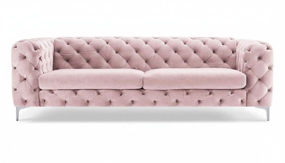 Chesterfield Sofa Three-Seater Pink Couch Furniture Textile Living Room Velvet New