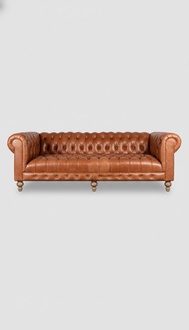 Upholstered Chesterfield Sofa 3-Seater Orange Brown Faux Leather Comfortable Couch New