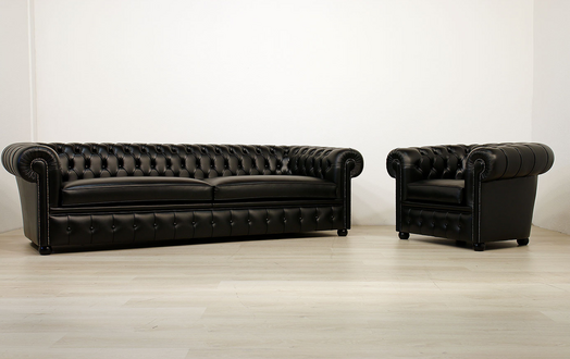 Chesterfield Classic Sofa Set XXL 4+1 Seaters Faux Leather Black Upholstered New