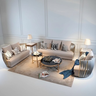 Sofa bed with stainless steel upholstery Living room sofa seat set 3+2+2