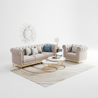 Chesterfield Stainless Steel Couch Upholstery Sofa Living Room 3+1+1 Textile