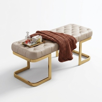 Chesterfield Stool Upholstered Bench Ottoman Seat Stool Two-Seater Leather Side Seat