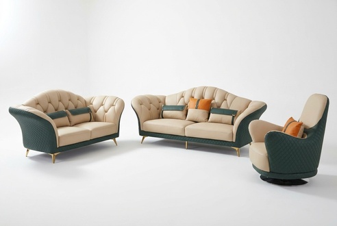 Chesterfield suite set upholstered furniture 3-piece set leather sofa new