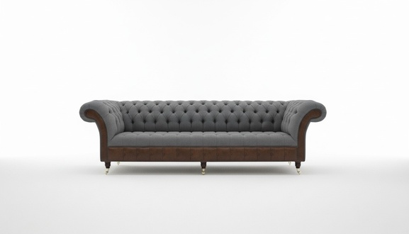 Chesterfield Sofa 4-Seater Couch XXL Textile Grey Upholstered Beautiful Sofa With Great Comfort