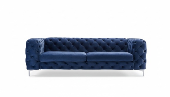 Chesterfield Three-Seater Blue Sofa Living Room Modern Velvet Furniture Textile Fabric New