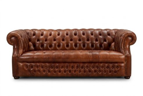 Chesterfield 3-seater sofa couch leather upholstery design seat new brown with glossy cover