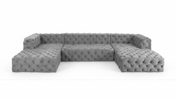 Chesterfield U Shape Sofa Grey XXL Big Textile Fabric Couches Luxury Furniture Upholstery
